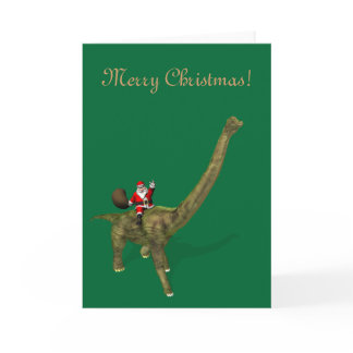Santa Claus Riding On Brachiosaurus Holiday Card
