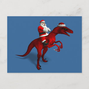Santa Claus Riding On Dino Holiday Postcard