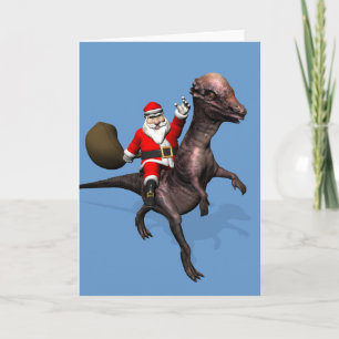 Santa Claus Riding On Dinosaur Holiday Card