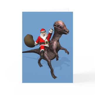 Santa Claus Riding On Dinosaur Holiday Card