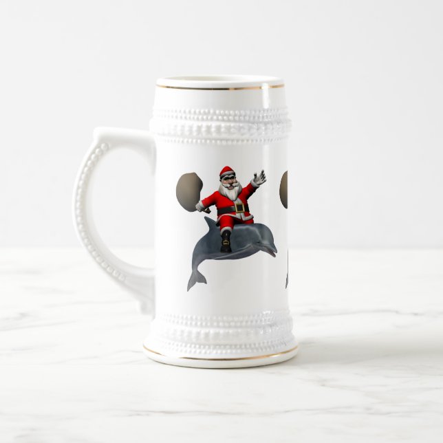 Santa Claus Riding On Dolphin Beer Stein (Left)