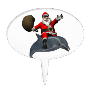 Santa Claus Riding On Dolphin Cake Topper