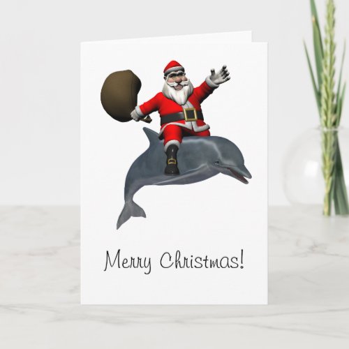 Santa Claus Riding On Dolphin Holiday Card