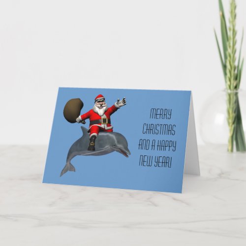 Santa Claus Riding On Dolphin Holiday Card