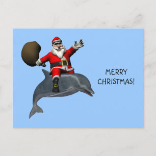 Santa Claus Riding On Dolphin Holiday Postcard
