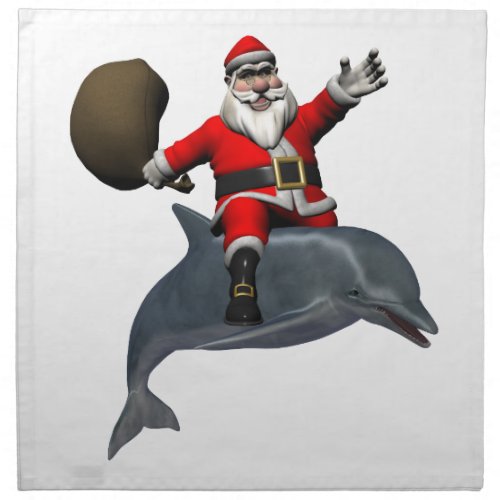 Santa Claus Riding On Dolphin Napkin