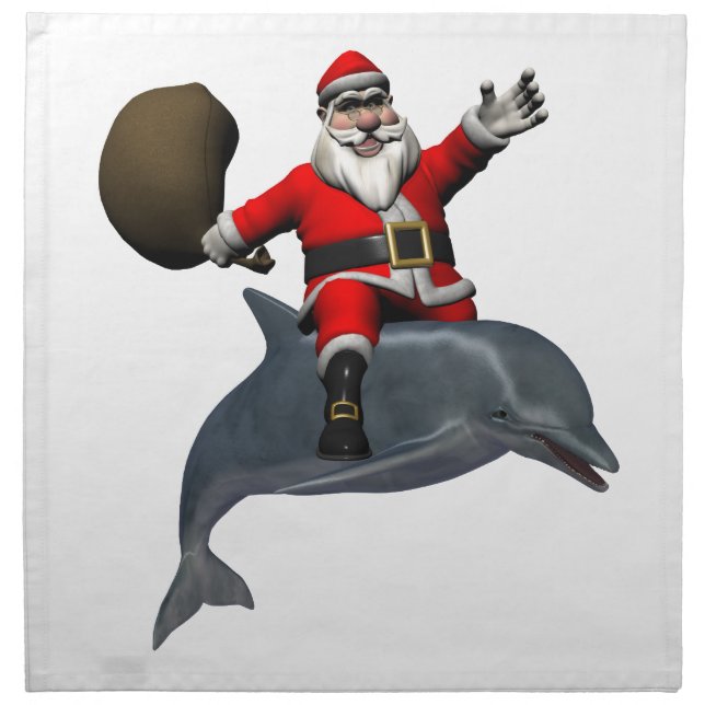 Santa Claus Riding On Dolphin Napkin (Front)