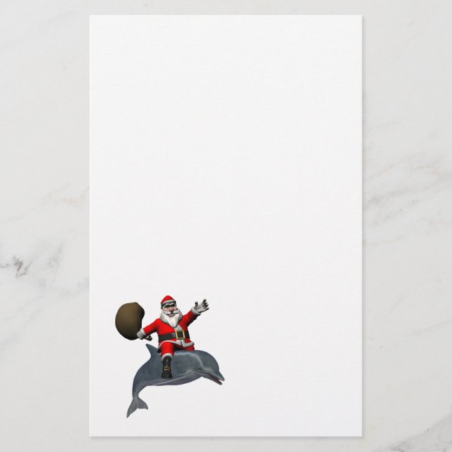 Santa Claus Riding On Dolphin Stationery (Front)