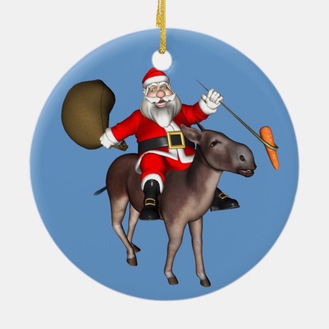 Santa Claus Riding On Donkey Ceramic Ornament (Back)