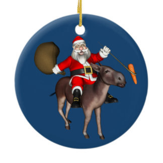 Santa Claus Riding On Donkey Ceramic Ornament