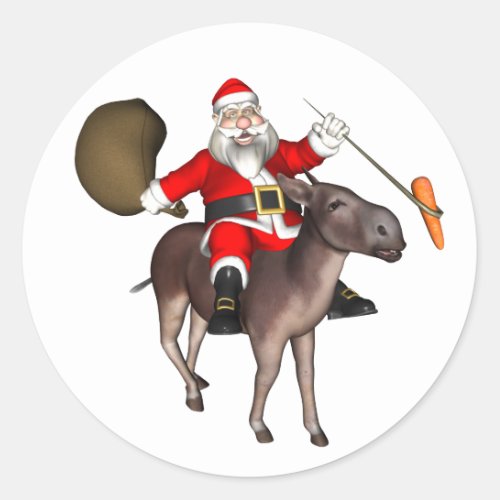 Santa Claus Riding On Donkey Classic Round Sticker