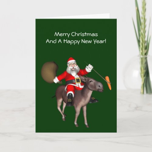 Santa Claus Riding On Donkey Holiday Card