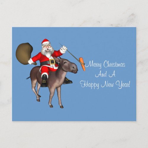 Santa Claus Riding On Donkey Holiday Postcard