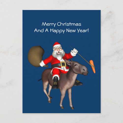 Santa Claus Riding On Donkey Holiday Postcard