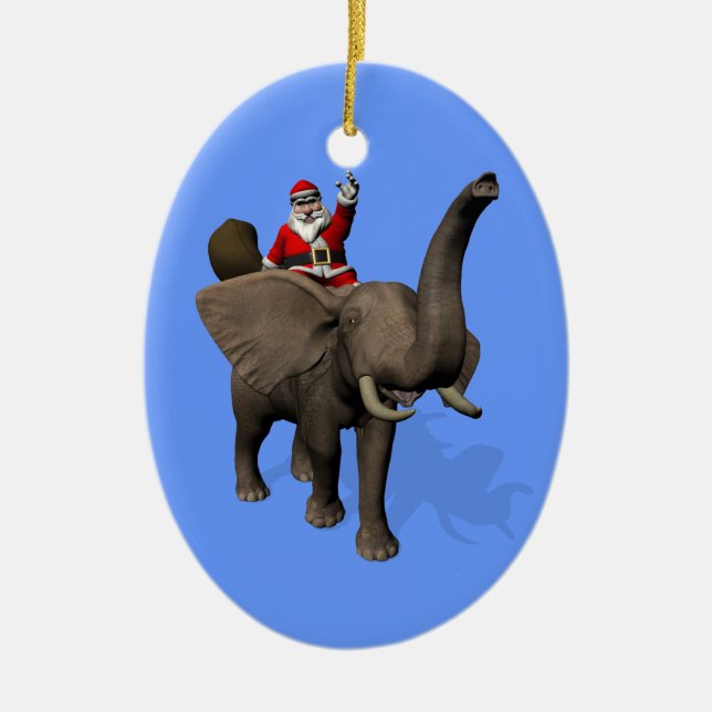 Santa Claus Riding On Elephant Ceramic Ornament (Front)