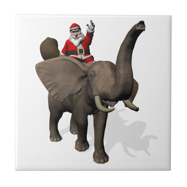 Santa Claus Riding On Elephant Ceramic Tile (Front)