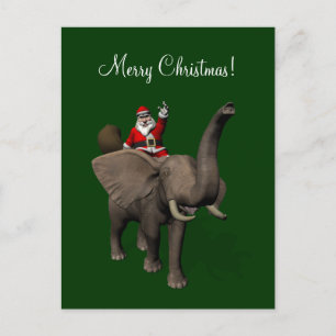 Santa Claus Riding On Elephant Holiday Postcard