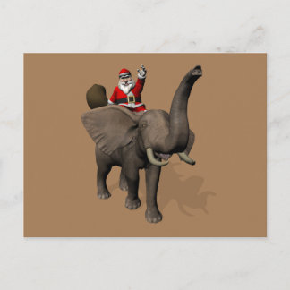 Santa Claus Riding On Elephant Holiday Postcard