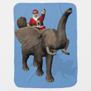 Santa Claus Riding On Elephant Receiving Blanket