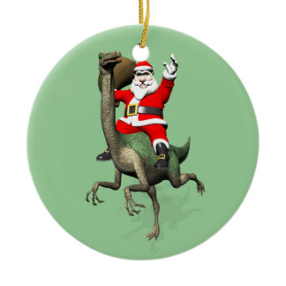 Santa Claus Riding On Gallimimus Ceramic Ornament