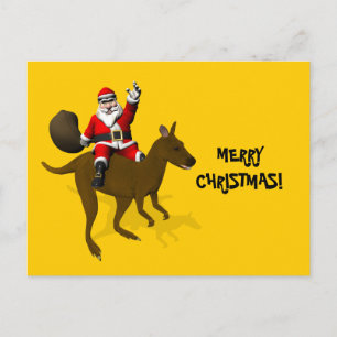 Santa Claus Riding On Kangaroo Holiday Postcard