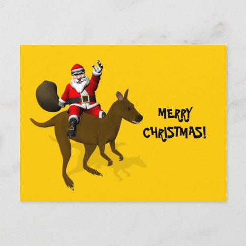 Santa Claus Riding On Kangaroo Holiday Postcard