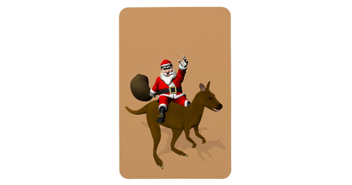 Santa Claus Riding On Kangaroo Magnet | Zazzle