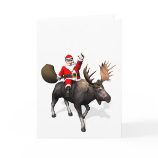Santa Claus Riding On Moose Holiday Card