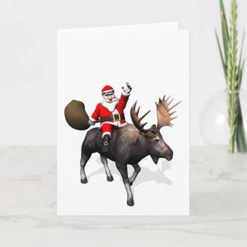 Santa Claus Riding On Moose Holiday Card