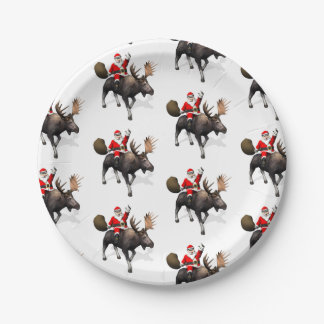 Santa Claus Riding On Moose Paper Plates