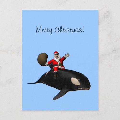 Santa Claus Riding On Orca Holiday Postcard