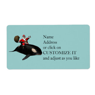 Santa Claus Riding On Orca Label