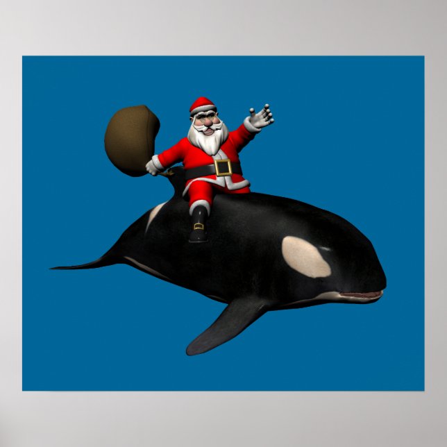 Santa Claus Riding On Orca Poster (Front)