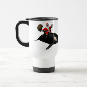 Santa Claus Riding On Orca Travel Mug