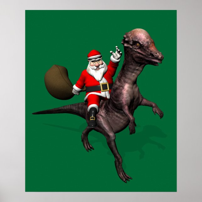 Santa Claus Riding On Pachyosaurus Poster (Front)