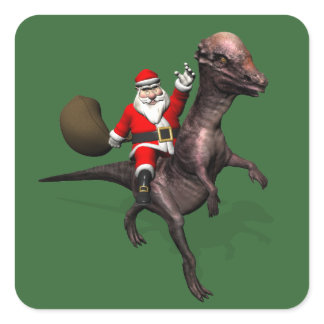 Santa Claus Riding On Pachyosaurus Square Sticker