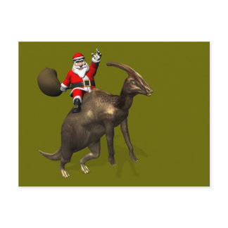 Santa Claus Riding On Parasaurolophus Holiday Postcard