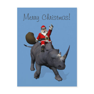 Santa Claus Riding On Rhinoceros Holiday Postcard