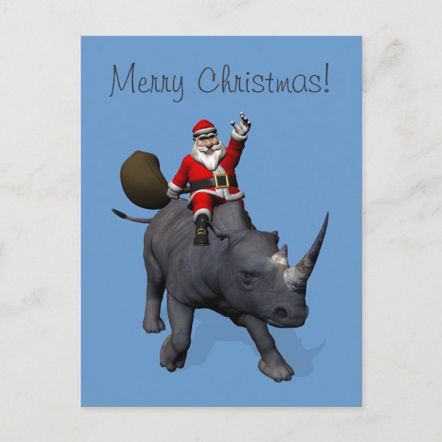 Santa Claus Riding On Rhinoceros Holiday Postcard (Front)