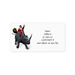 Santa Claus Riding On Rhinoceros Label