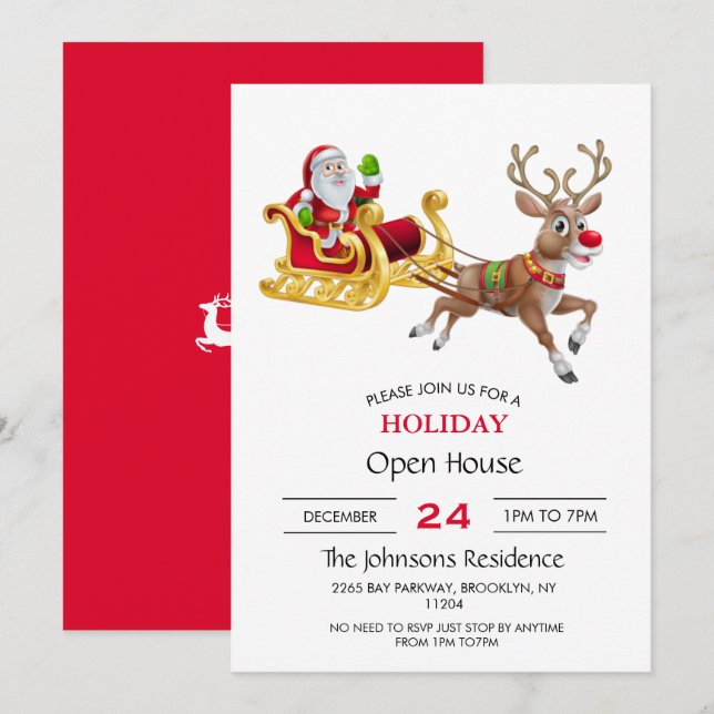 Santa Claus riding on sleigh        Invitation (Front/Back)
