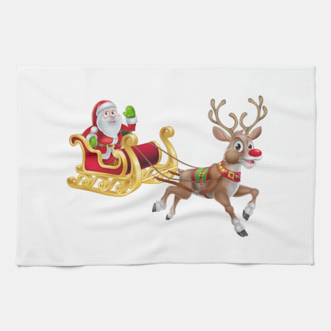Santa Claus riding on sleigh Kitchen Towel (Horizontal)