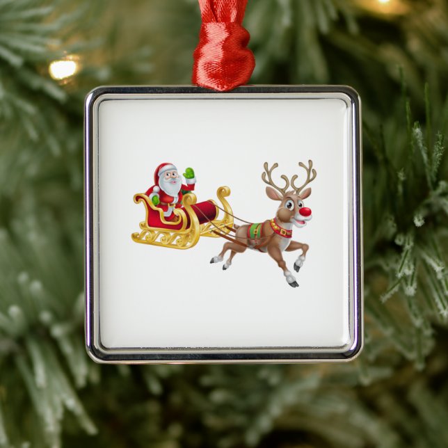 Santa Claus riding on sleigh Metal Ornament (Tree)