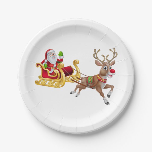 Santa Claus riding on sleigh Paper Plates (Front)