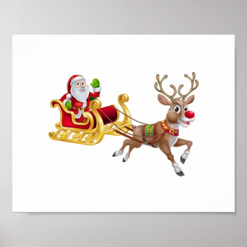 Santa Claus riding on sleigh Poster
