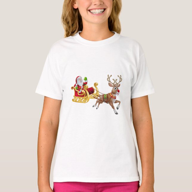 Santa Claus riding on sleigh T-Shirt (Front)