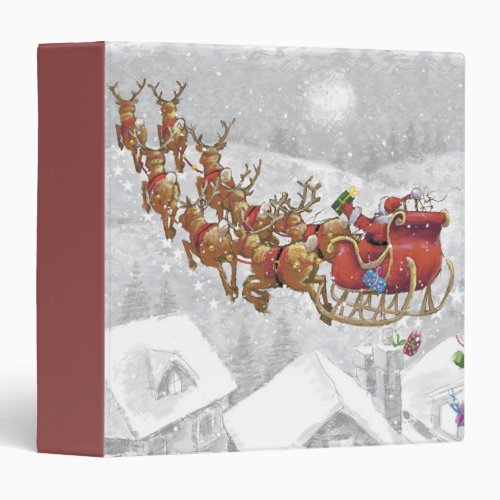 Santa Claus riding on sleigh with gift box 3 Ring Binder