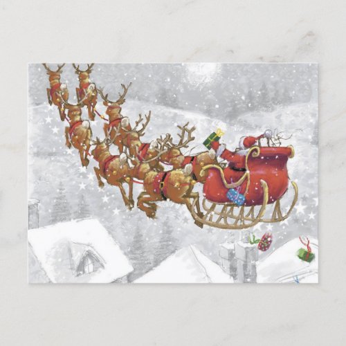 Santa Claus riding on sleigh with gift box Postcard