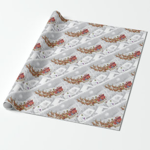 Santa Claus riding on sleigh with gift box Wrapping Paper
