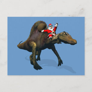 Santa Claus Riding On Spinosaurus Holiday Postcard